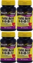 Masculino Vitaminas Folic Acid B-6 &amp; B12 Heart Health Fórmula 90 Tabletas por Bottle Pack de 4 Total 360 Tablets