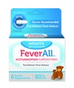 Feverall Infant Acetaminophen Suppositories 6 Rectal Suppositories 80mg Cada Doin Reliever/Fever Reducer. Paraben Free, No Artificial Colors u otros conservantes. Edades de 6 a 36 meses