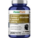 NusaPure Choline " Inositol 1000mg - 200 Veggie Caps (100% Vegetariano, No GMO) Bioperina