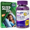 Equate Sleep-Aid Diphenhydramine HCI 25 mg 365 cápsulas y volúmenes vitales Pasos de sueño Consejos Tarjeta