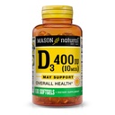 MASON NATURAL Vitamina D3 10 mcg (400 UI) - Apoya la salud general, fortalece los huesos y los músculos, 100 Softgels