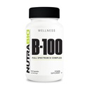 NutraBio B-100, Complejo de Vitamina B, Apoyo al Sistema Inmunitario, Peluquería saludable, Esquí, uñas, 90 cápsulas vegetales