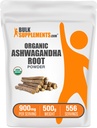 BulkSupplements.com Orgánica Ashwagandha Powder - Suplementos de Ashwagandha Orgánica, Fuente de Ashwagandha Root - Gluten Free, 2g por Serving, 500g (1.1 lbs) (Pack of 1)