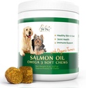 Omega 3 de piel y patatas fritas para perros, suplemento de aceite de salmón de perro para el alivio de dolor conjunto, soporte para inmunes, suplementos de piel y carne para perros, trucos de perro picante para el alivio de la piel de picante, 55 chews, 8 Oz