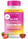 Pink Stork Total Glow Gummies for Women – Hair, Skin & Nails Vitamina con Biotina, Vitamina A, B6, B12, Folate, Zinc &amp; Más – Soporte para la piel radiante, uñas fuertes y el cabello saludable – 60 Gummies de Berry