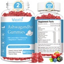 2 Pack Ashwagandha Gummies para Mujeres Hombres, Azúcar Libre Orgánica Ashwagandha Gummies Suplemento para Relax Restore Balance, Vegan Gluten Gratis, 120 Conde