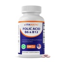Vitamatic Folic Acid, Vitamina B12 &amp; B6 – 180 Fast Dissolve Tablets Heart Health, Energy Production &amp; Red Blood Cell Support