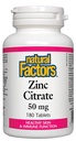 Factores naturales - Citrate de zinc 50mg, Soporte para la piel sana &amp; función inmunitaria, 180 tabletas