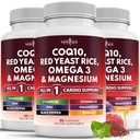 NEW AGE COQ10 200mg Red Yeast Rice Omega 3-6-9 Magnesium Complex Zinc Vitamin K2 D3 - Soporte Vitaminas para Mujeres y Hombres con Vitamina B3, Coenzyme Q10-180 Contar