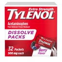 Tylenol Extra Strength Dissolve Powder Packs, 500 mg Acetaminophen Pain Reliever " Fever Reductor de Medicina, Fast Relief for Minor Aches " Pains, Ibuprofen- " Aspirin-Free, On-the-Go Berry Flavor, 32 Ct