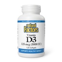 Factores naturales - Vitamina D3 5000 UI, soporta huesos saludables, 120 geles blandos