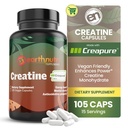 EarthNutri Cretine Monohydrate Capsules - Micronized for Better Absorption - Supports Muscle Strength, Strength & Recovery - 105 Capsules (5000mg por Serving, 7 cápsulas)