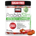Factor de fuerza ProbioSlim Keto ACV Metabolismo Gummies, Vinagre de Sidra orgánica de Apple, Probióticos de LactoSpore " Prebióticos para soportar la digestión, Lean Body Mass, " Immune Health, Apple Flavor, 1 Carb, 120ct