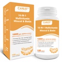 Piel de pelo y uñas Multi-Vitamin para Hombres &amp; Mujeres, 10000mcg Biotina & Multimineral, Contiene B-Vitamins, Vitaminas C, E &amp; D3, Trace Minerals, Zinc, Sin gluten, Libre de lácteos, Libre de soja, 100 Tabletas