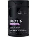 Sports Research® Biotin 5,000mcg con aceite de coco orgánico - Biotina (Vitamin B7) para la piel y el cabello saludables* - para mujeres y hombres - Vegan, No GMO, Gluten &amp; Soy-Free - 120 Veggie Softgels