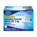 Alergia de Loratadina para niños de Ohm Tablas cortables - Dye Gratis, Sabor de uva, Alivio de 24 horas, Antihistamínico para Alergias al aire libre - 30 Tabletas