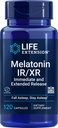 Extensión de la vida Melatonin IR/XR 120 cápsulas - Inmediata &amp; 7 horas Extended-Release - Suplemento del tiempo de la noche - Apoyos Mantenerse dormido - No GMO, Libre de gluten