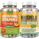 DACHA Premium Immune & Focus Enhancement Bundle - Liposomal Vitamina C y Rhodiola, para Ultimate Mood, Immune, Mind Health Support, Ultra Absorb Combo con Potent Ascorbyl Palmitate & Bioperine