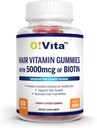 Peluquería de vitaminas con 5000mg de biotina, fuerte y saludable suplemento del cabello, promueve el crecimiento del cabello más rápido para mujeres y hombres (60 gomas no GMO)