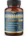 Cápsula del Extracto de Ashwagandha - Gran Fuerza - 5in1 Pepper Negro, Turmérico, Rhodiola Rosea &amp; Pepper Negro - 90 Cápsulas para 3 meses - Fuerza, Espíritu &amp; Apoyo Inmunitario