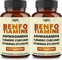 Benfotiamine 600mg Suplemento - 2 Meses para Sistema Digestivo, Producción Energética &amp; Immune - Rot de Curcumina Turmérica Blended, Ashwagandha Root &amp; Organic Gymnema Sylvestre - 2 Packs de 60 cápsulas