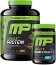 Muscle Pharm Combat 4lb Chocolate Proteína y MusclePharm Asalto Blue Raspberry Pre-Workout