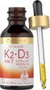 Carlyle Vitamin D3 K2 Drops TENIDO 2 Fl Oz TENIDO MK-7 Suplemento Silencio Vegetariano, No GMO, Gluten y Soy Free Formula