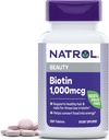 Natrol Beauty Biotin 1000mcg, Suplemento dietético para el cabello saludable, la piel, las uñas y el metabolismo energético, 100 Tabletas, 100 Day Supply (Pack of 12)