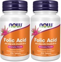 AHORA Suplementos, ácido fólico 800 mcg + B-12 (Cyanocobalamina) 25 mcg, vitamina B Complejo, 250 Tabletas (Pack of 2)