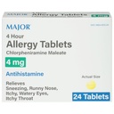 MAJOR 4 horas Alergía Tabletas - Chlorpheniramine Maleate 4mg - Antihistamine - 24 Cuenta (1 Pack)