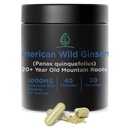 Holistic Bin Wild American Ginseng Capsules Puro Suplemento de Ginseng Orgánico Hecho con Wild Harvested 20+ Año de las raíces viejas de Appalachia (Panax Quinquefolius)