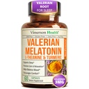 Melatonina 3mg Ayuda para dormir con L-Theanine &amp; Valerian Root – Suplemento de Curcumina Turmérica con Ginger &amp; Black Pepper – Suplemento Turmérico Orgánico para el sueño, la calma y el alivio del estrés – 60 cápsulas