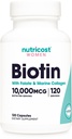 Nutricost Biotina for Women 10,000mcg 120 Capsules - with Folate & Collagen, Gluten Free " Non-GMO