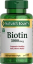 Biotina Bounty de la naturaleza, apoya el metabolismo para la energía celular y el cabello saludable, la piel y las uñas, 5000 mcg, 150 Softgels