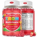 Gafas de suplemento de hierro para niños con multivitamina, calcio, zinc, folato - Gummies de hierro para niños Apoyo Immune, Blood Builder, Iron Deficiency, Anemia & Energy - Vegan, Fresa 60 Conde