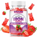 softbear Iron Gummies for Women &amp; Men &amp; Kids, Chewable Iron Supplements with Vitamin C,B3,B5,B6,B12 Supports Immune System, Energy & Vitality, Sugar-Free/Vegan, Strawberry Flavor 60 Count
