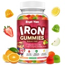 Suplemento de hierro Gummies para niños, niños multivitamínicos con hierro - Complejo de vitamina B, C, D3, Calcio, Folato, Zinc, FOS para el constructor de sangre " Apoyo energético, deficiencia de hierro, vegano, sabor de frutas mezcladas, 60 ct