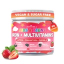 90 Conde ← Mangas de hierro para niños, Multivitamina de niños con calcio, zinc, folato, Omega-3 " Lutein, energía de apoyo, inmunidad, deficiencia de hierro, anemia " salud cerebral, vegano, libre de azúcar, sabor a fresa