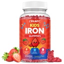 Gummies de hierro para niños " adolescentes " , Multivitamina para niños con suplemento de hierro, calcio, folato, zinc, prebiótico - para el constructor de sangre " Apoyo energético, deficiencia de hierro - Vegan " No GMO - 60 Cuenta de fresa