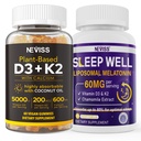 NEVISS Vitamina D3K2 5000IU Gummies + Melatonina 60mg para adultos