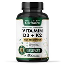 Construido por Nature Vitamin D3 K2 5000 UI + 100 mcg MK-7 - Extra Strength, High Absorption - Bone, Heart &amp; Immune Support - Coconut MCT Oil - Non-GMO – 1 Year Supply - 360 Softgels