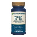 Wonder Vitamina K2 + D3 con MenaQ7 para la salud cardiovascular, cerebral, ósea y muscular, 120 Softgels, 120 Day Supply