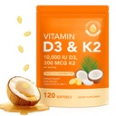 Vitamina D3 K2 10000 UI con 200 mg, vitamina D3 y cápsulas K2, 2 en 1 Complejo Vitaminas D &amp; K con aceite de coco virgen, 120 Softgels, fácil de absorber " No GMO