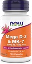Ahora Suplementos, Mega D-3 " MK-7, 5000 UI / 180 mcg, Bone " Cardiovascular Support*, Vitaminas K-3 " K-2, 180 cápsulas
