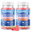 2 Pack Vegan Omega-3 Gummies1000mg para adultos - Suplemento gratis de azúcar con 400mg DHA &amp; 600mg EPA, vitaminas A, C, E y Zinc - 120 Cuenta