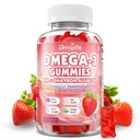 Vegan Omega 3 Gummies 1000mg + CoQ10 + Magnesio - w/Algae EPA 600mg & DHA 400mg, Fish Oil Omega-3 Suplementos Alternativa para Adultos, para Cerebro, Ojo, Salud Inmune, Sabor de Fresa, 60 Conde