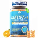 Fish Oil Omega 3 Gummies 1500mg para adultos - Triple fuerza con EPA & DHA, COQ10, Red Yeast Rice - Wild Caught Omega 3 Fatty Acids Suplementos para Hḙar-t & Brain - Sugar Gratis, Burpless, 60 Conde
