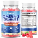 Vegan Omega-3 Gummies1000mg para adultos - Suplemento gratis de azúcar con 400mg DHA &amp; 600mg EPA, vitaminas A, C, E y Zinc - 60 Cuenta