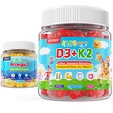 Niños Vitamina D3 K2 Gummies 2 Pack + Omega 3 Gummies para niños 2 Pack