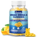 Omega-3 Gummies para adultos, sabor a naranja – libre de azúcar, Algae-Derived DHA 600mg &amp; EPA 300mg, con vitaminas A, C, E, Zinc, 60 Gummies